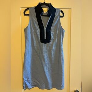 Light blue sleeveless mini dress with navy details